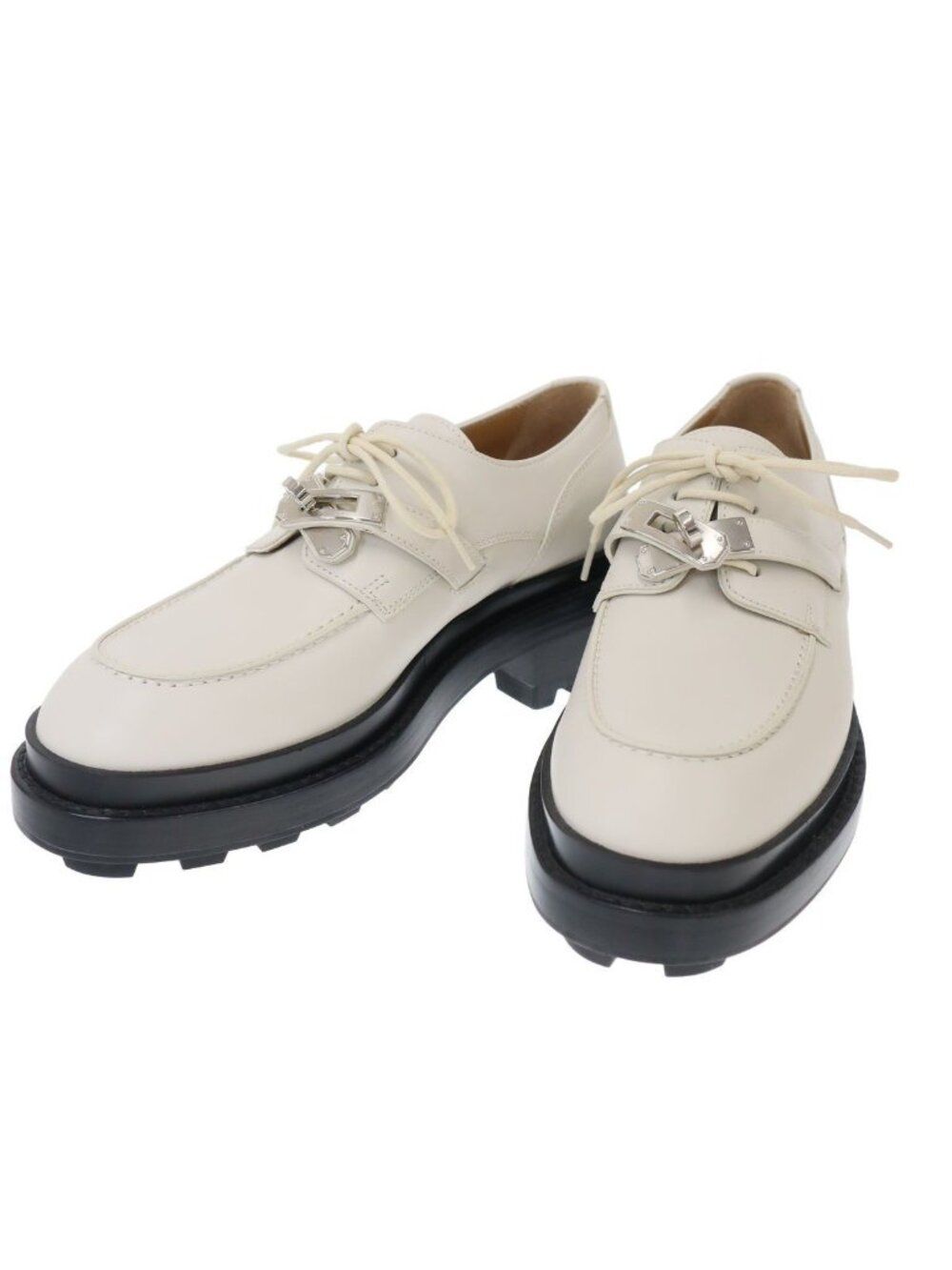 Hermes First Kelly Derby Leather Shoes Off White